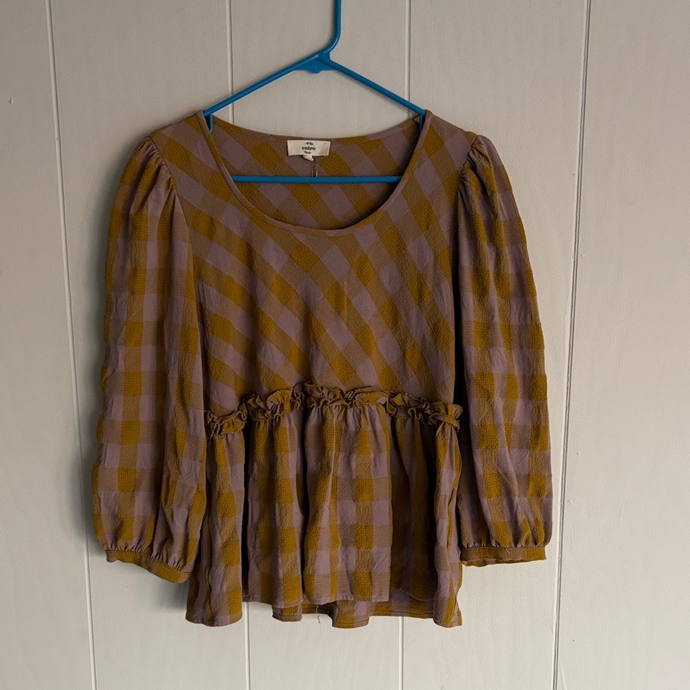 🪷entro Checkered Blouse 3/4 Sleeve, Medium, EUC - Picture 5 of 5